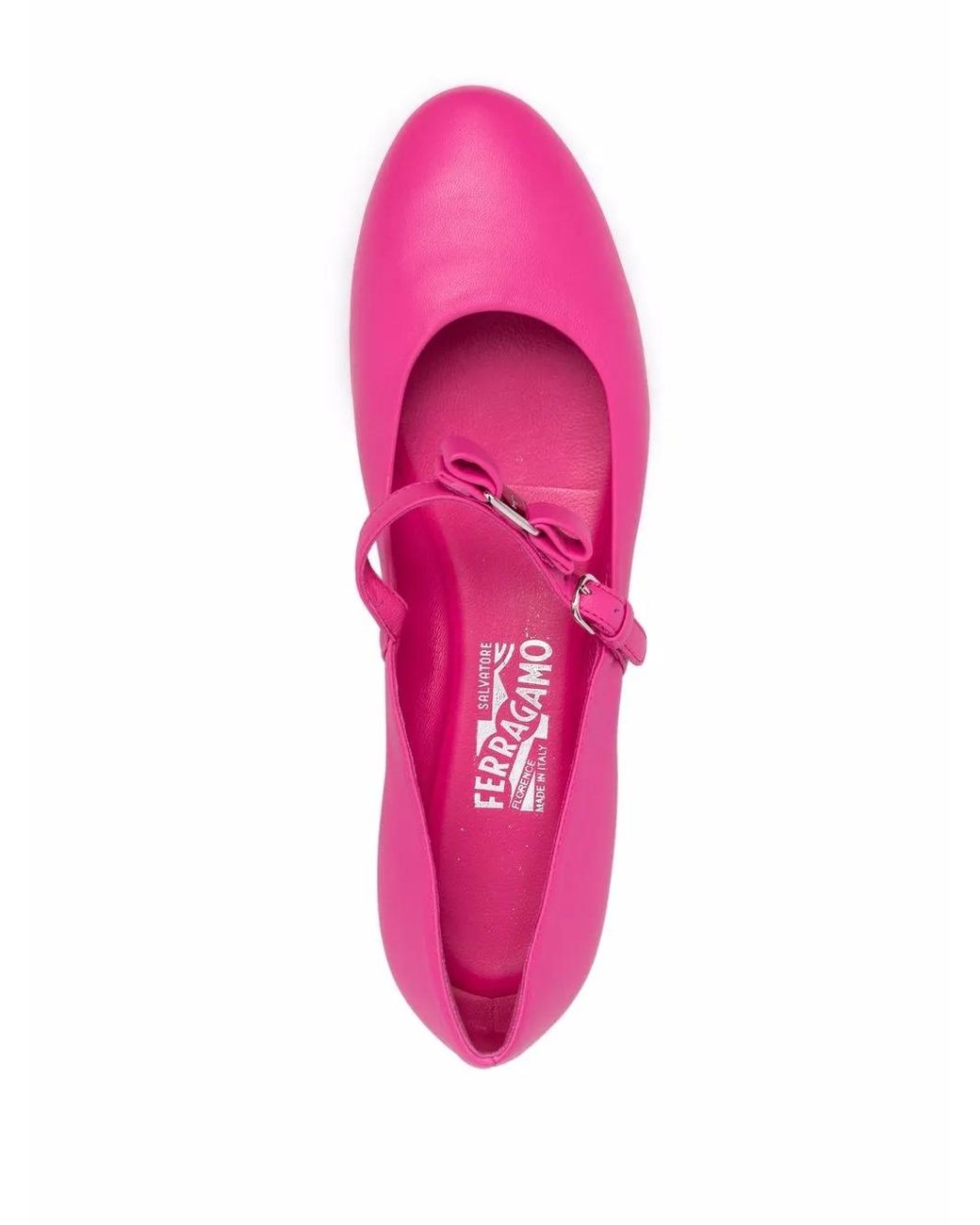Ferragamo Pink Bow-Detail Leather Ballerina Shoes