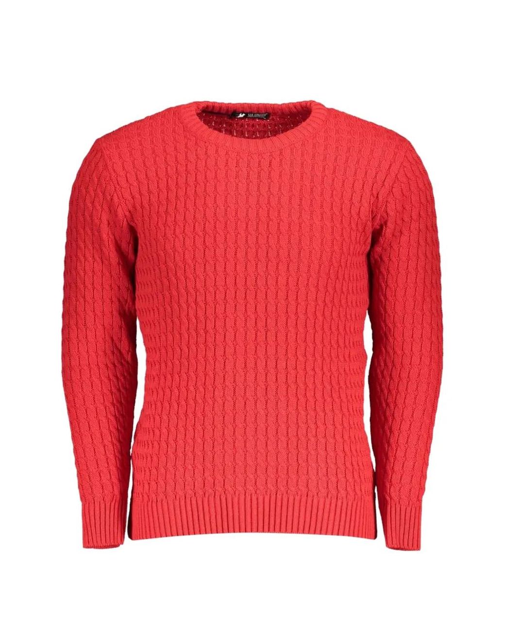 U.S. Grand Red Cable-Knit Elbow-Patch Jumper for men