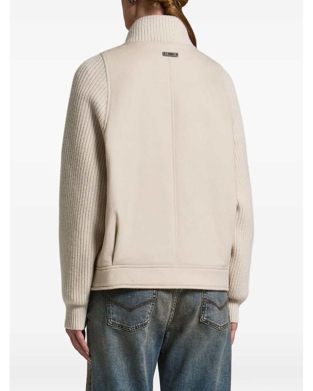 Peserico Natural Ribbed-Knit Panelled Jacket