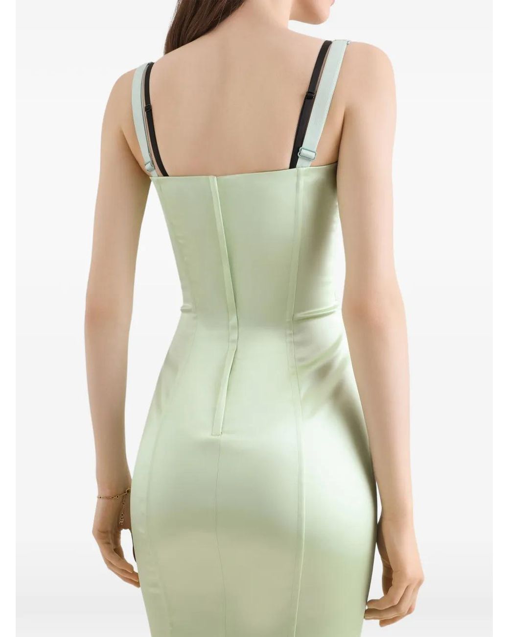 Dolce & Gabbana Green Satin Calf-Length Corset Dress With Bra Detail