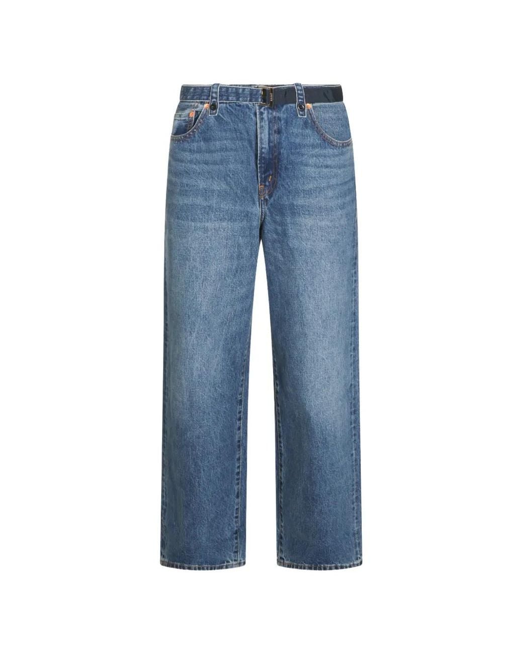 Sacai Blue Jean Ceinturé À Effet Délavé