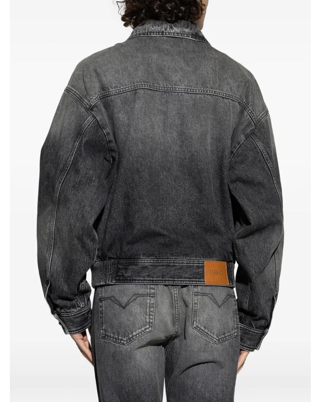 Versace Cropped Denim Jacket With Washed Finish in Gray für Herren