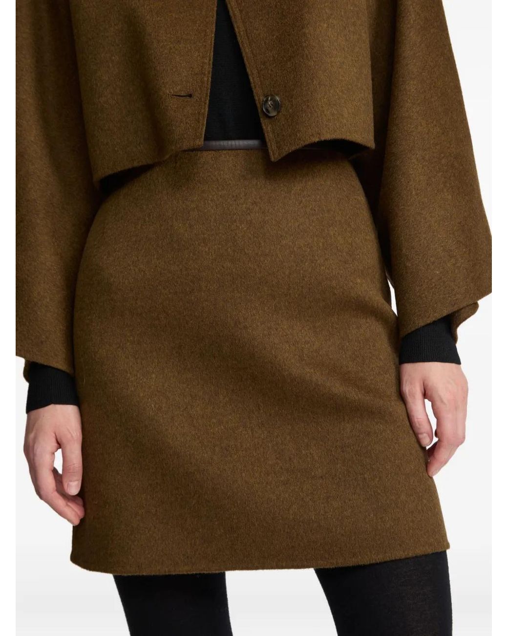 Yves Salomon Green Leather-Trimmed Wool-Cashmere Blend Mini Skirt