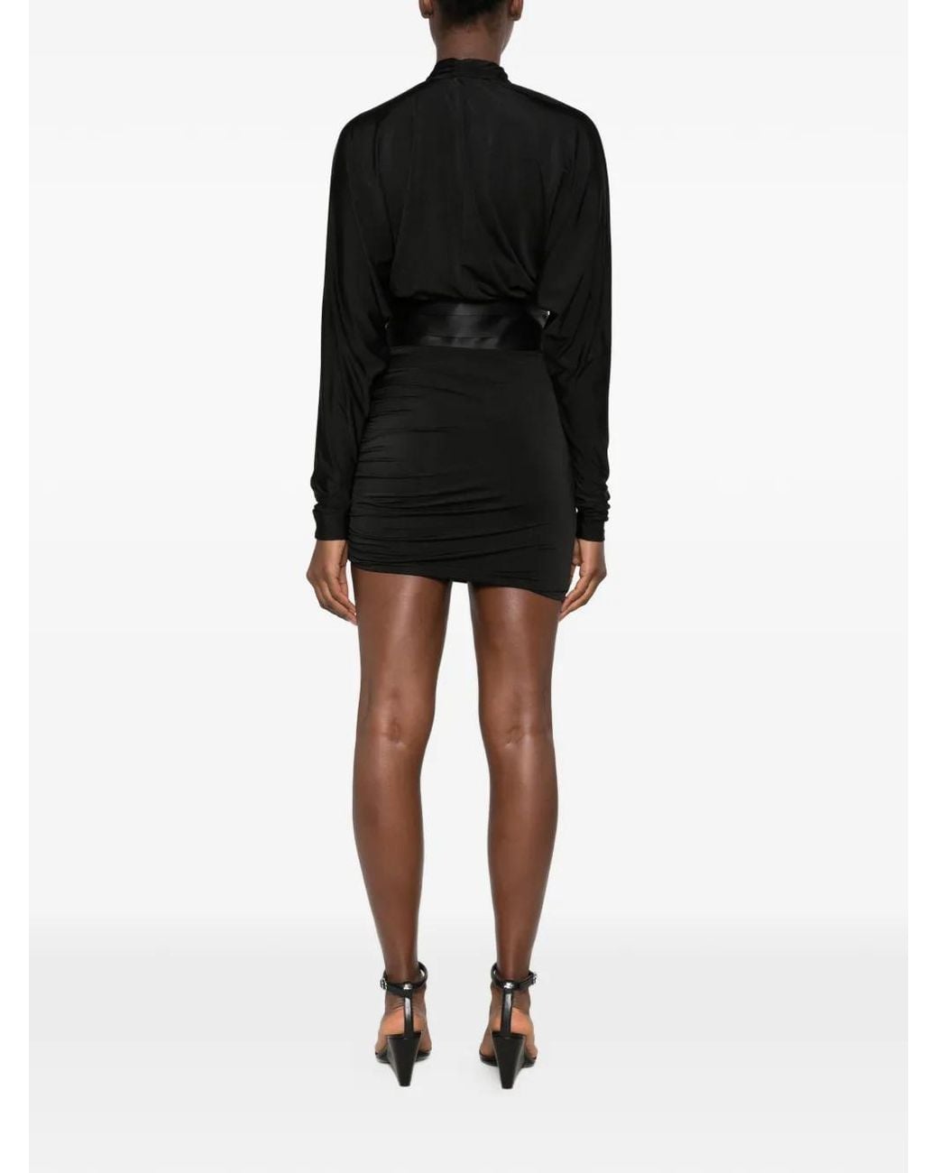 ANDAMANE Black Ruched Wrap Mini Dress