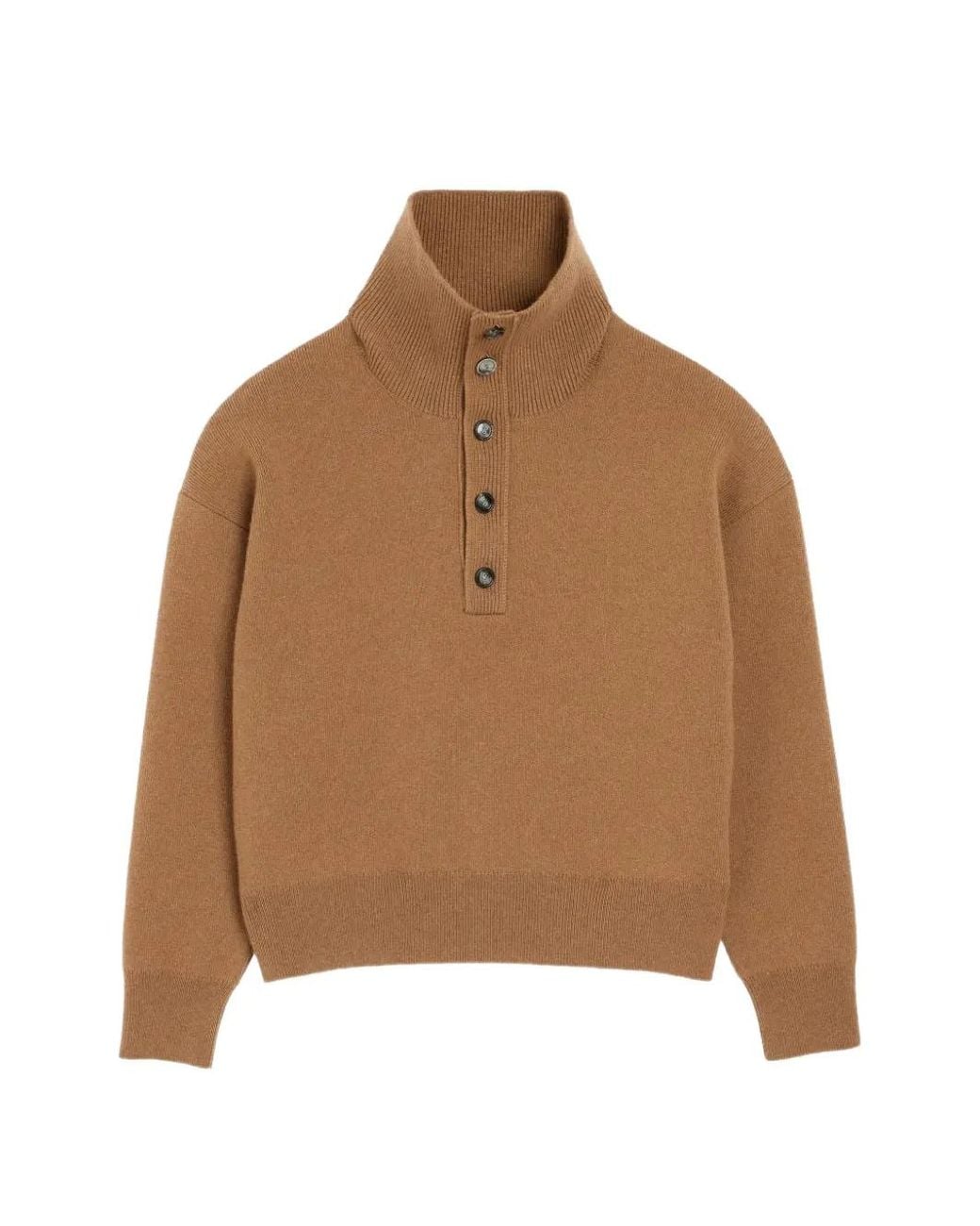 AMI Brown Buttoned High-Collar Sweater
