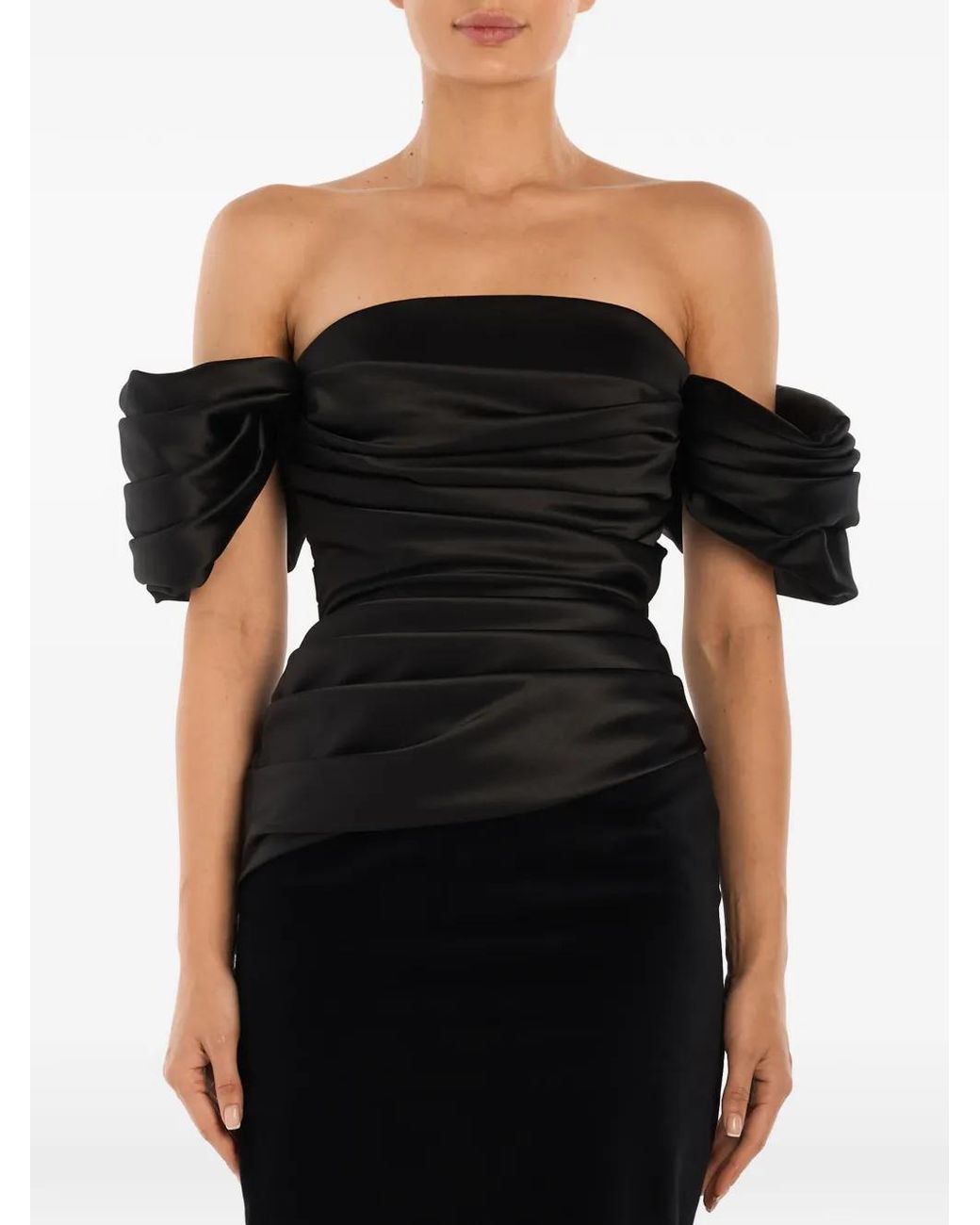 POST MERIDIEM Black Draped-Sleeves Maxi Dress