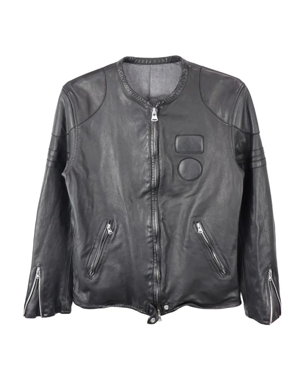 Yohji Yamamoto Gray Embossed-Logo Leather Jacket for men