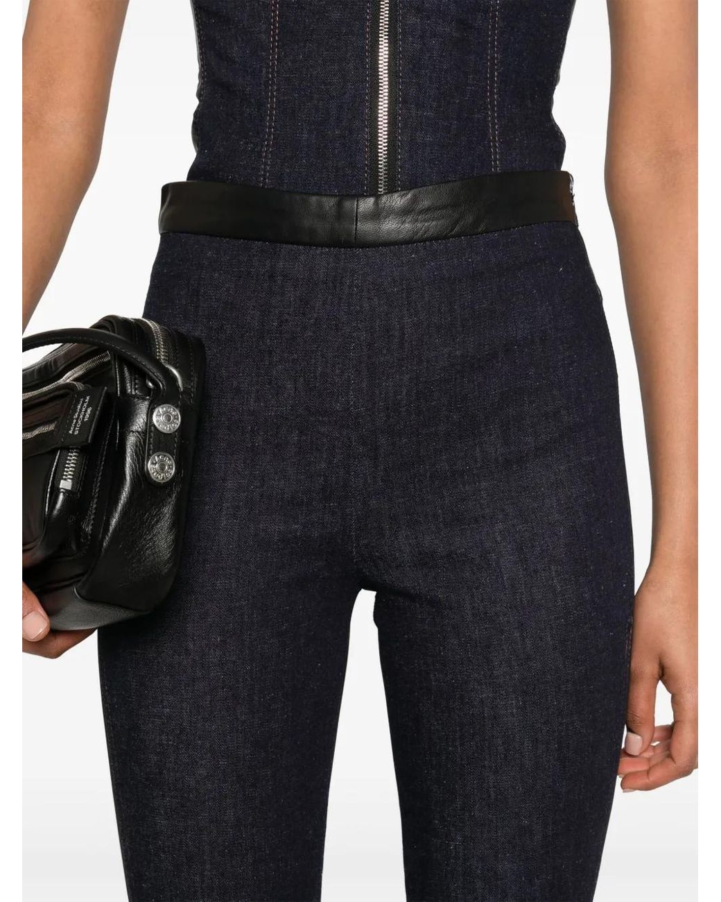 MITILIANE COUTURE Blue Leather-Insert Leggings