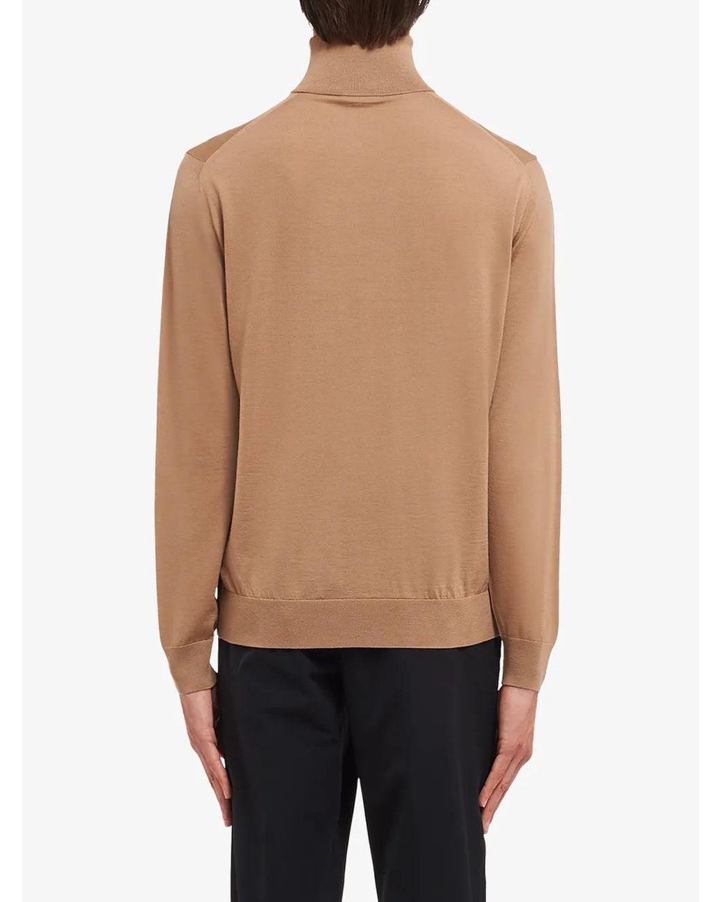 Prada Brown Virgin Wool High-Neck Jumper for men
