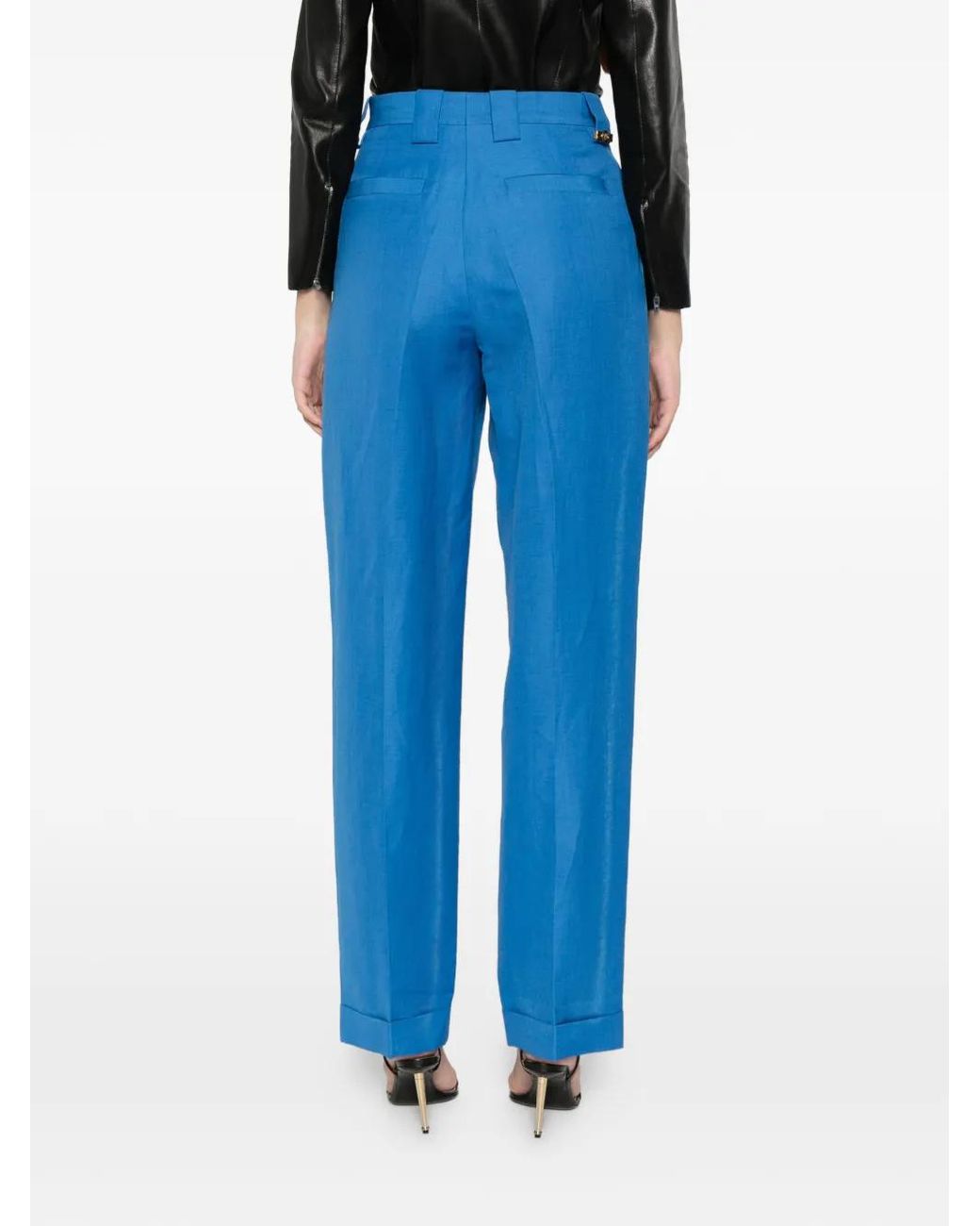 Versace Blue Pleated Straight-Leg Trousers
