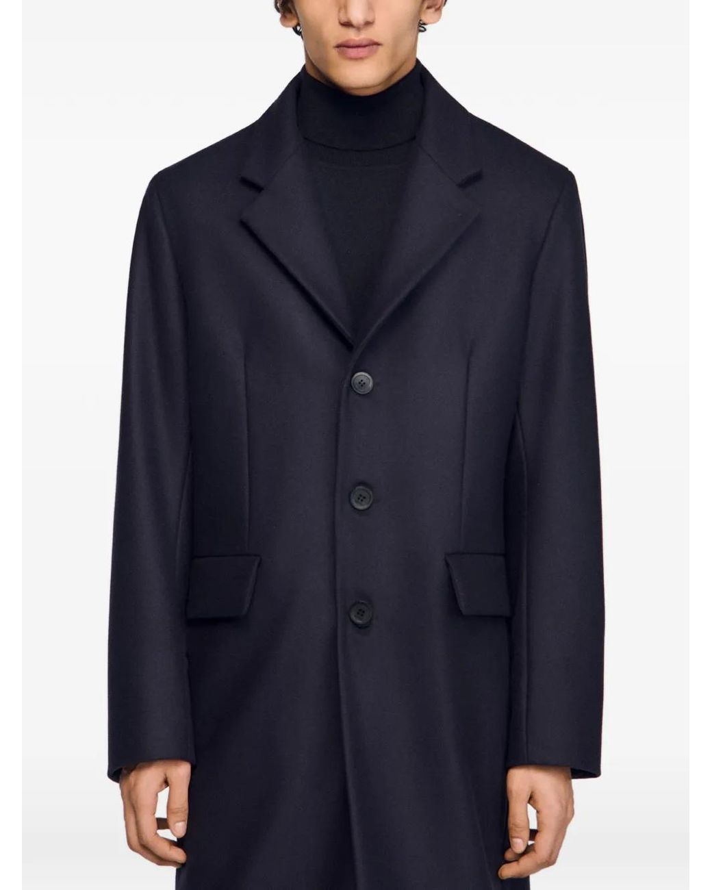 Sandro Blue Flap-Pocket Long-Sleeve Coat for men