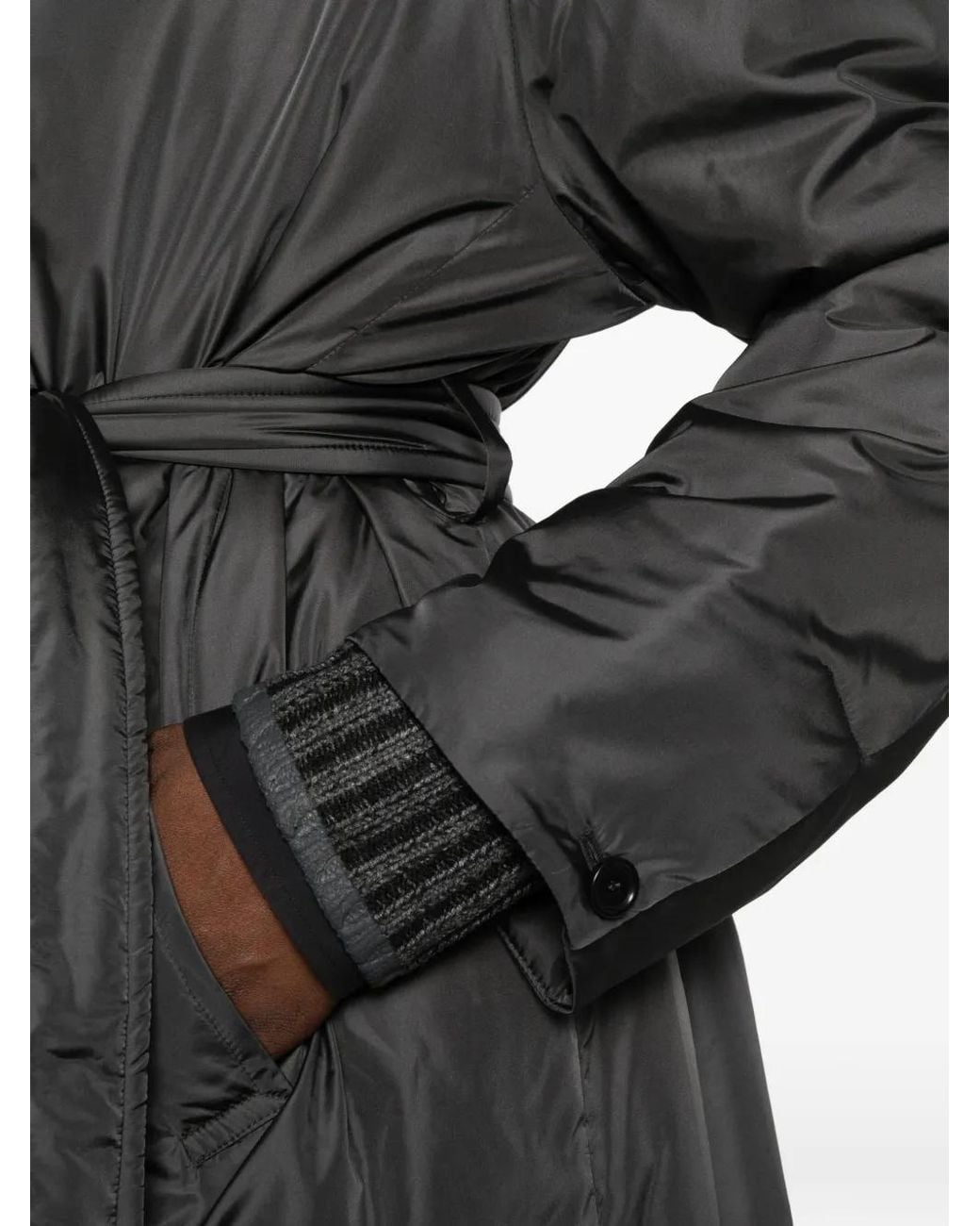Aspesi Gray Belted Button-Down Coat
