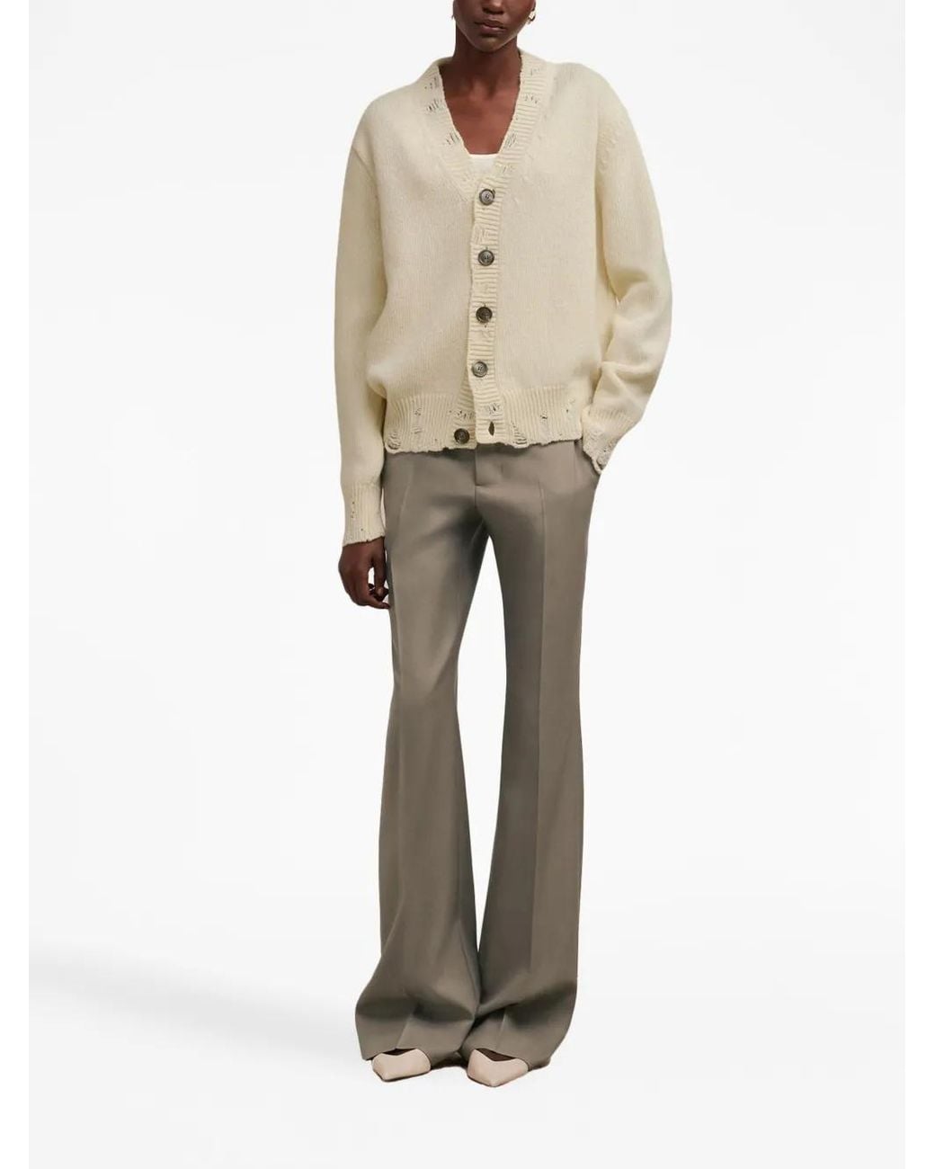 AMI Natural Wide-Leg Virgin-Wool Trousers