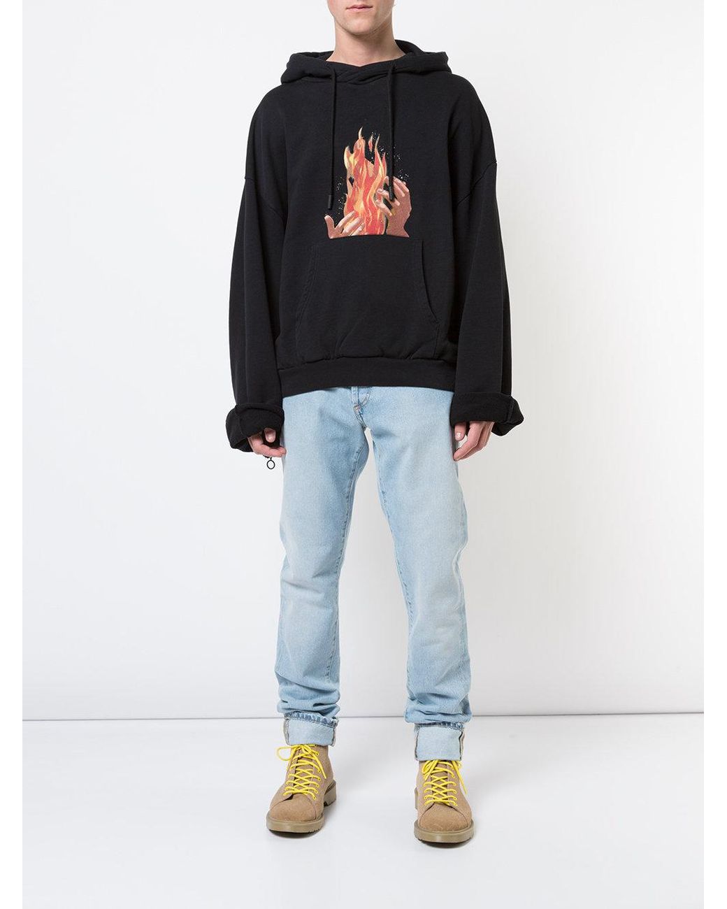Off White c o Virgil Abloh Diagonal Fire Hoodie in Black for Men Lyst