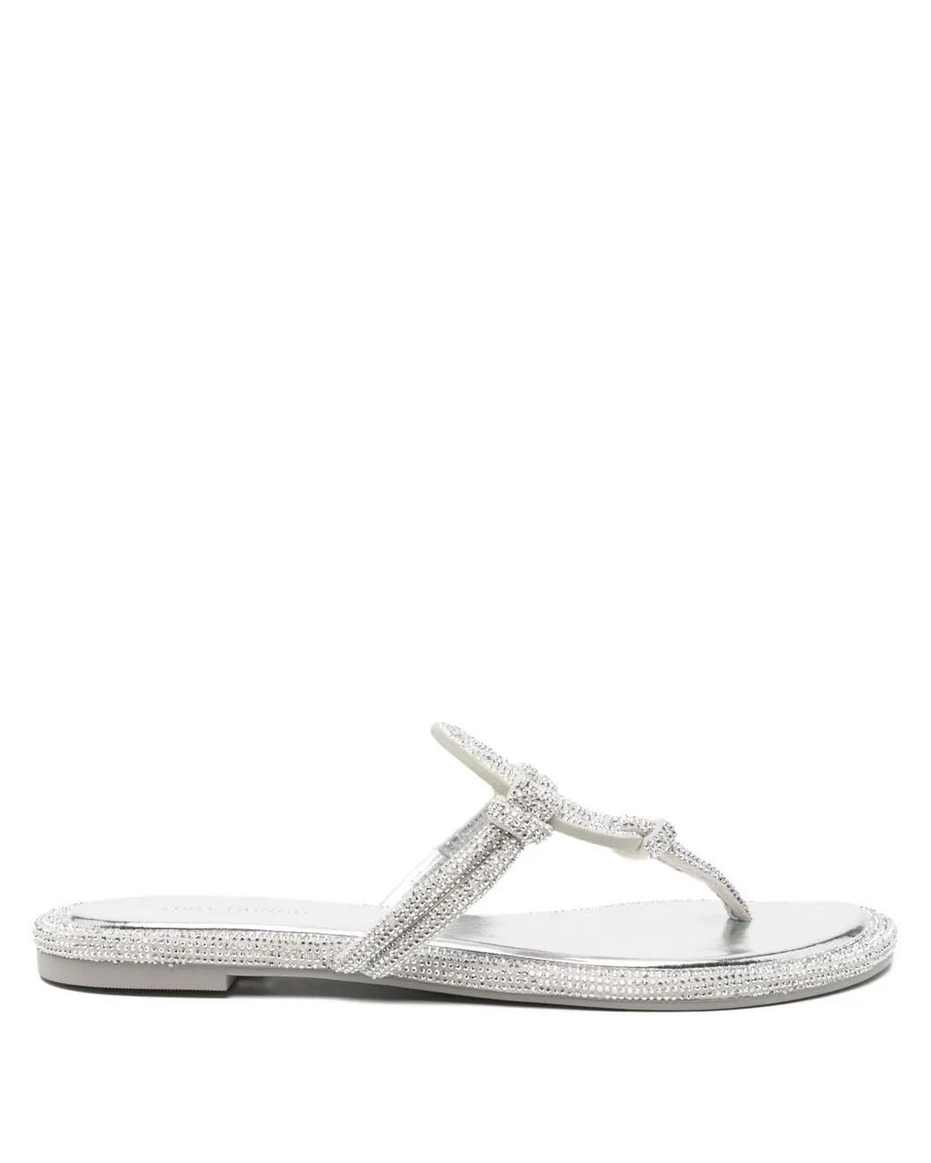 Tory Burch White Miller Crystal-Embellished Sandals