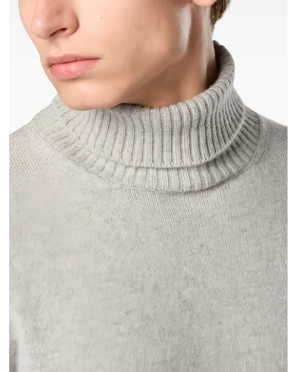 Sease Gray Roll-Neck Ribbed Cashmere Sweater for men