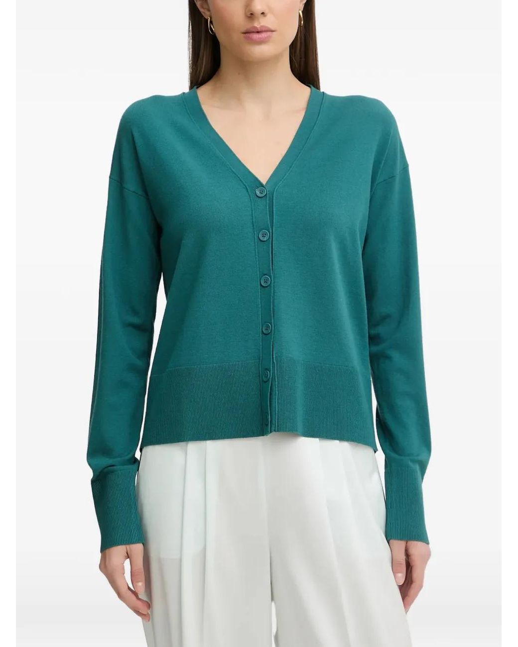 Sisley Green Button V-Neck Cardigan