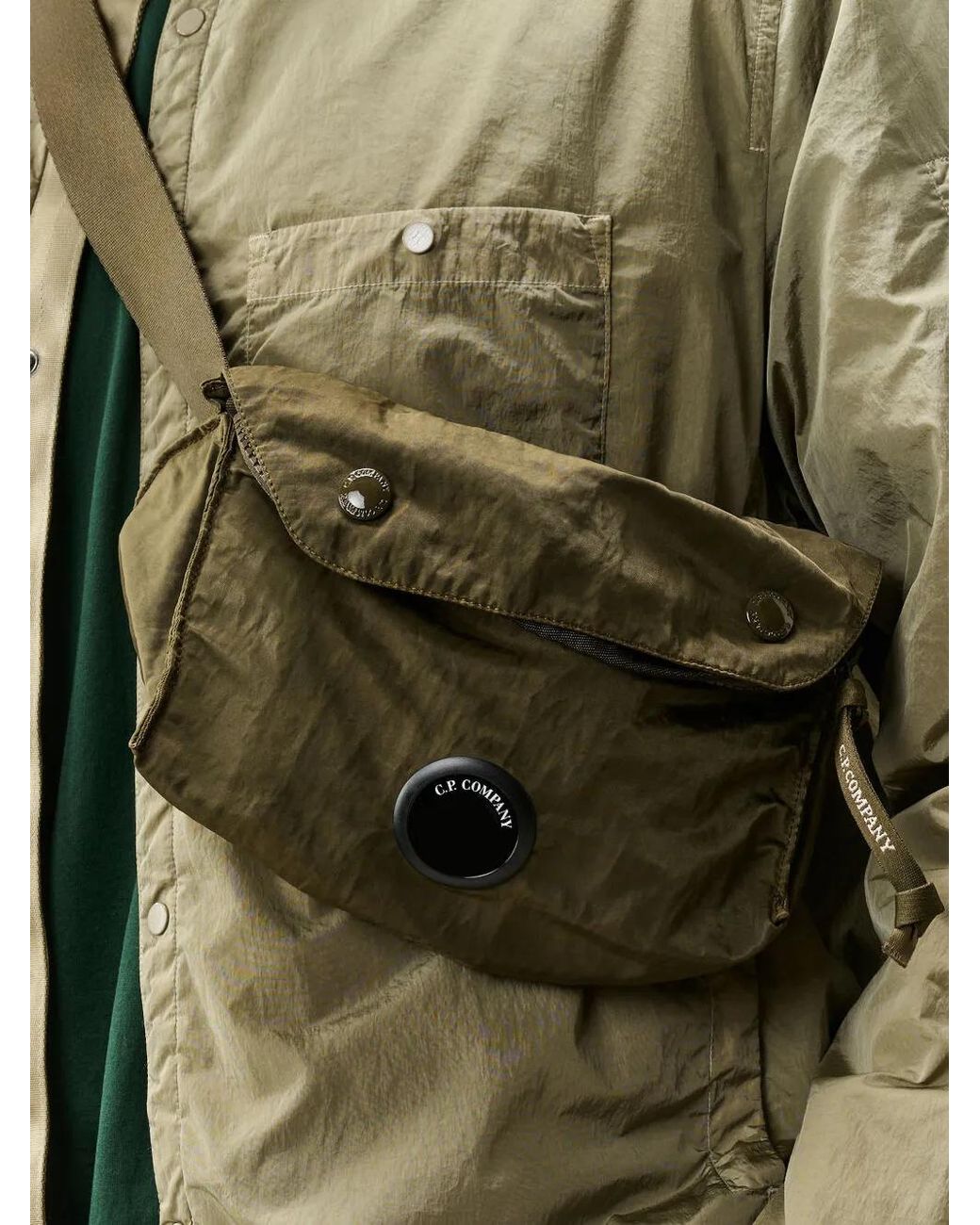 C P Company Green Nylon B Lens Zipped Belt Bag for men