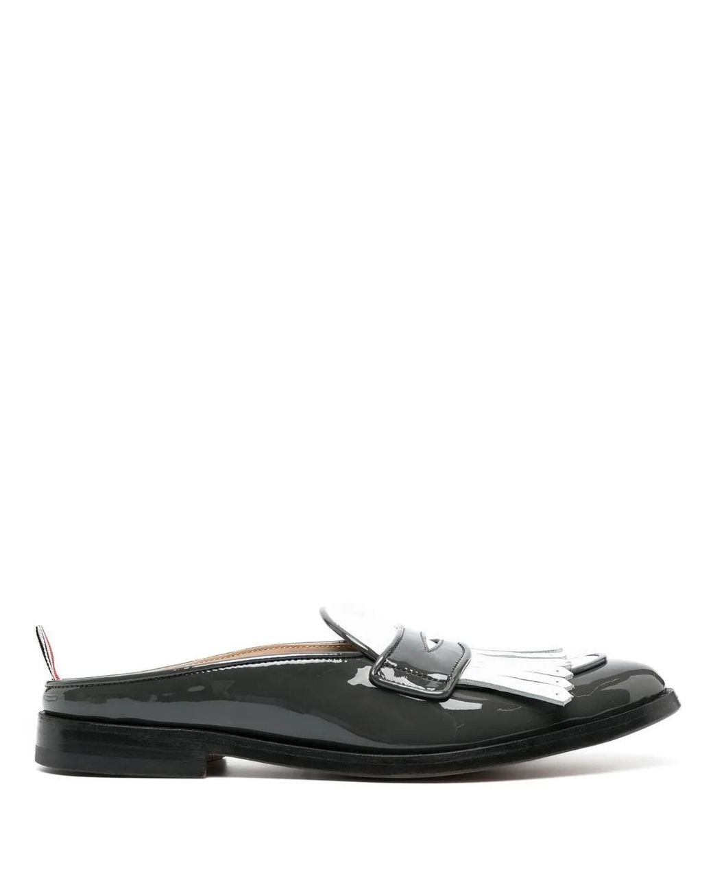Thom Browne Black Fringe-Detail Patent-Leather Mule Loafers