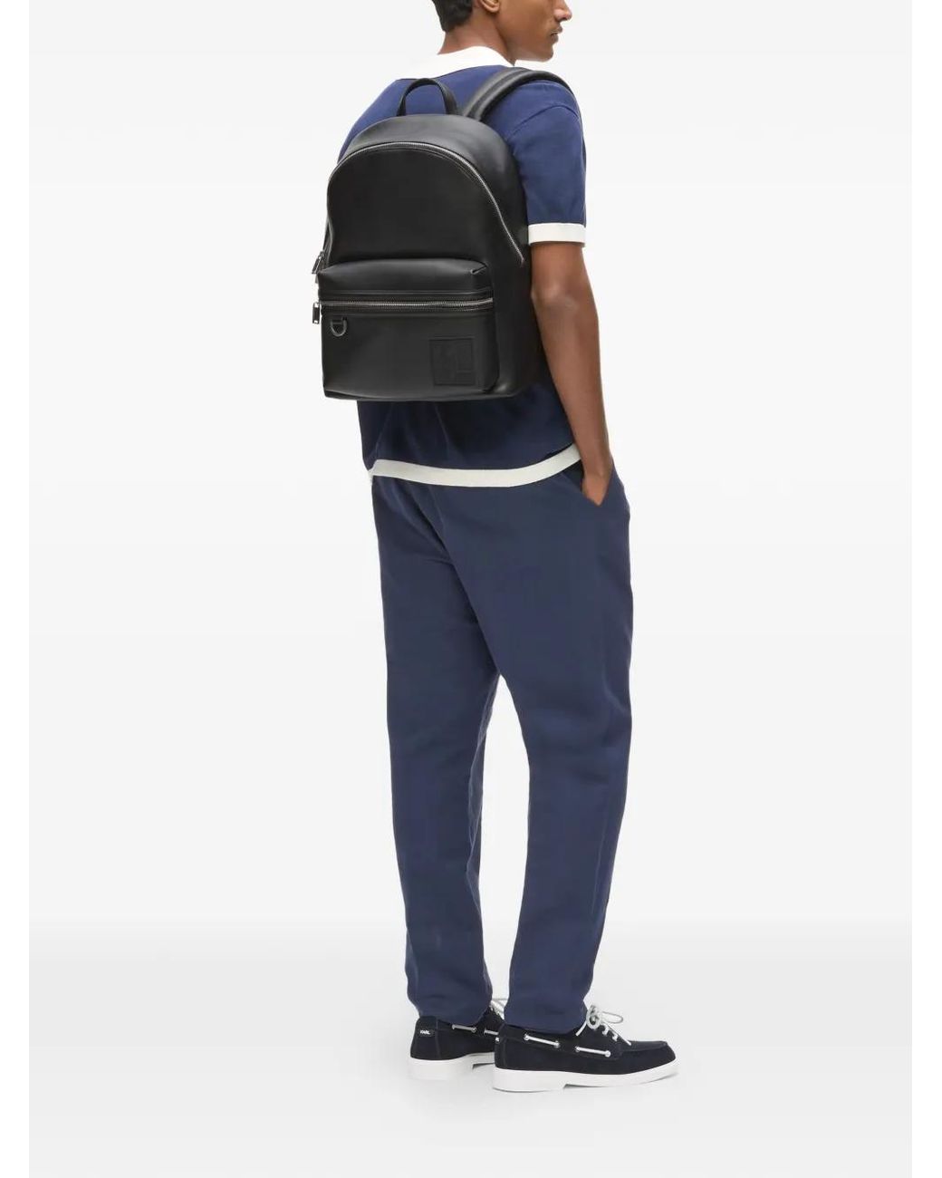 Karl Lagerfeld Black Logo-Patch Backpack for men