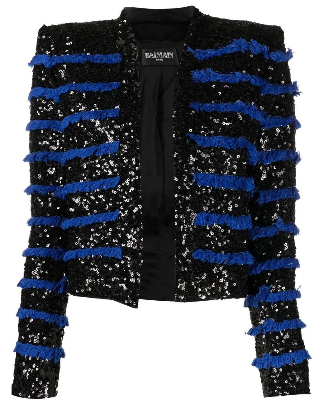 Balmain Blue Fringed Sequinned Jacket