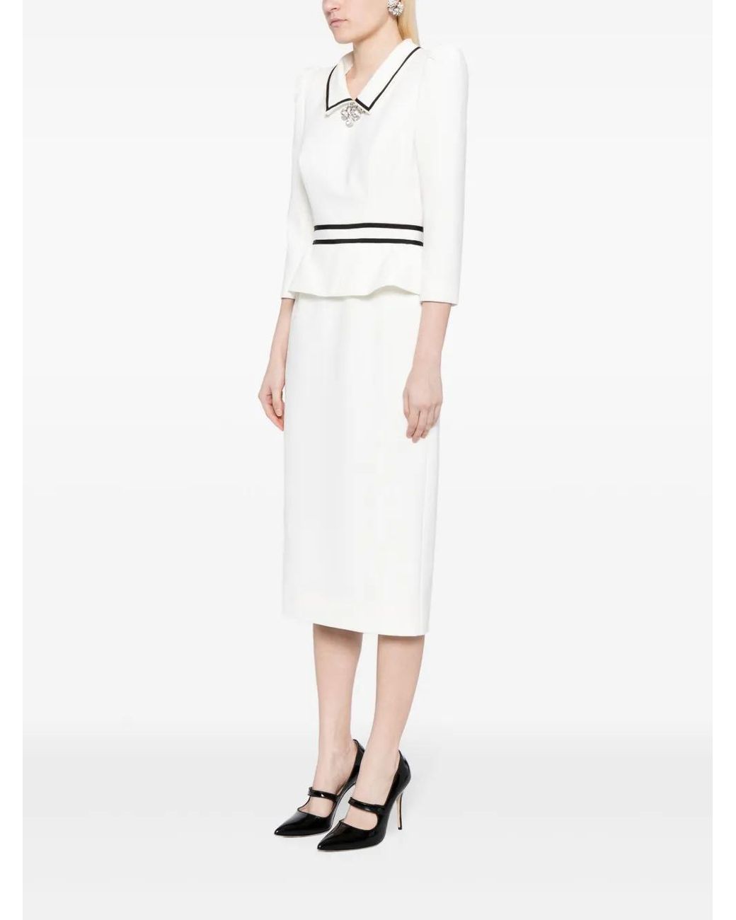 Jenny Packham Honeybee Peplum-Waist Midi Dress in White | Lyst