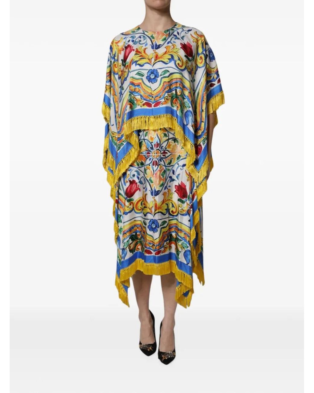 Dolce & Gabbana White Majolica-Print Midi Dress
