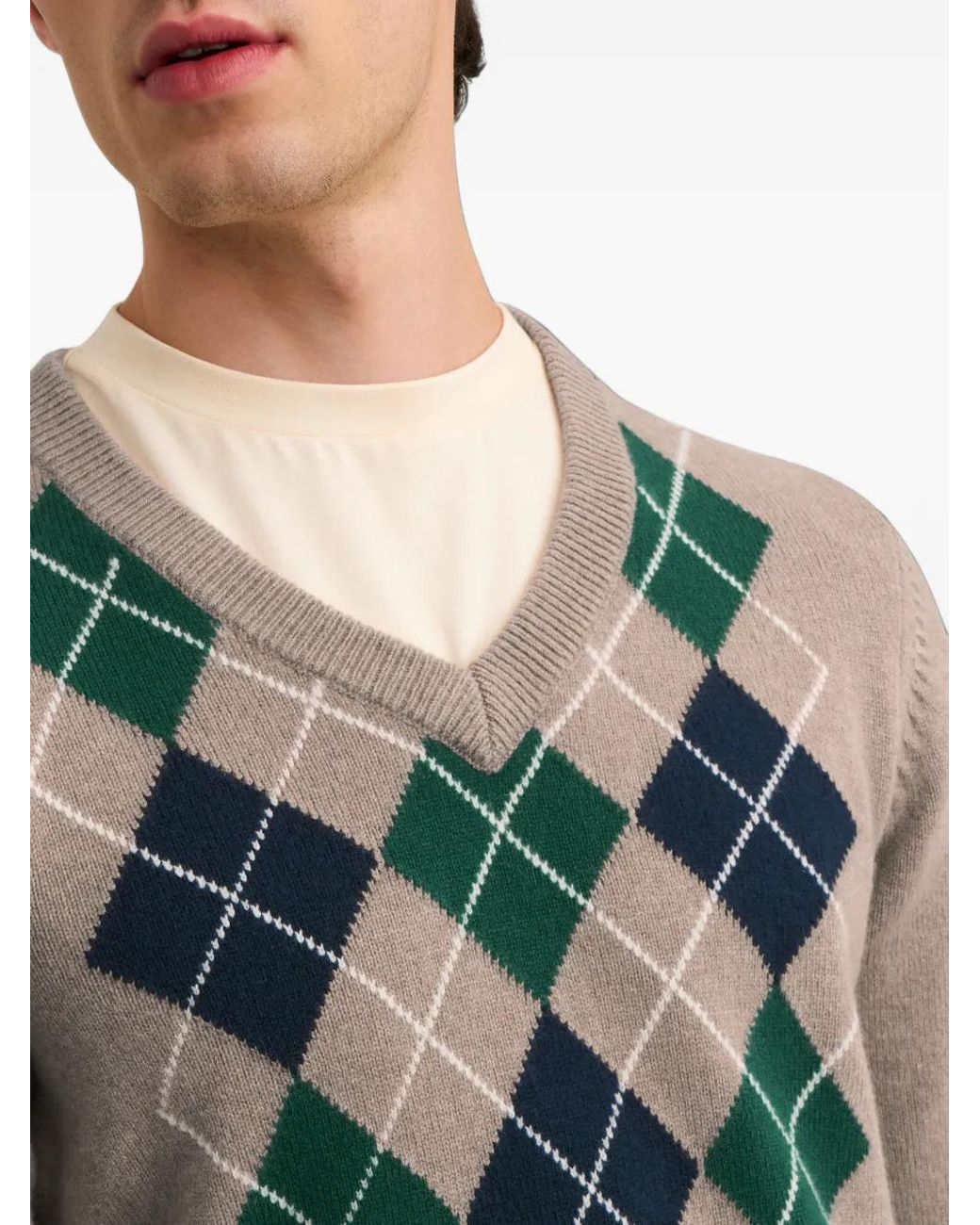 Pringle of Scotland Multicolor Argyle-Pattern V-Neck Sweater for men