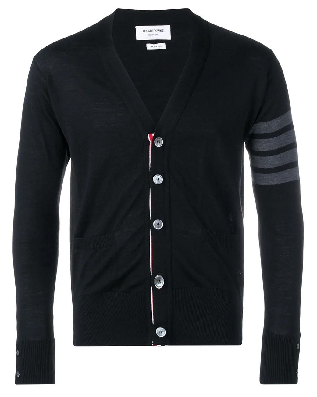 Thom Browne Black Merino Wool 4-Bar Classic V-Neck Cardigan for men