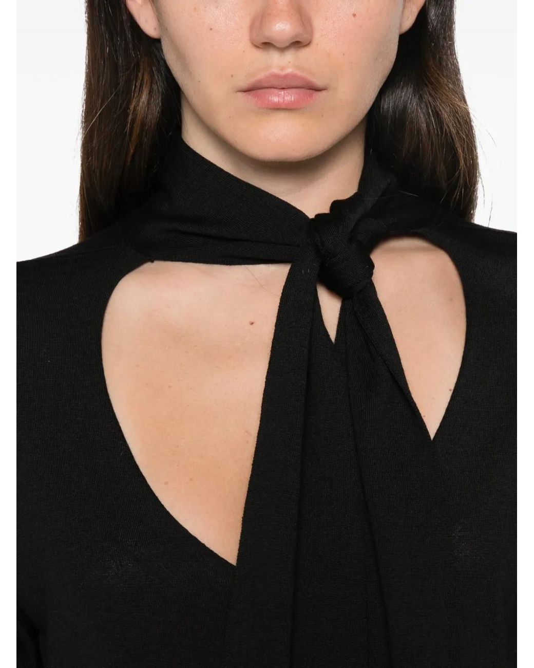 Roberto Collina Black Cut-Out Pussy-Bow Sweater