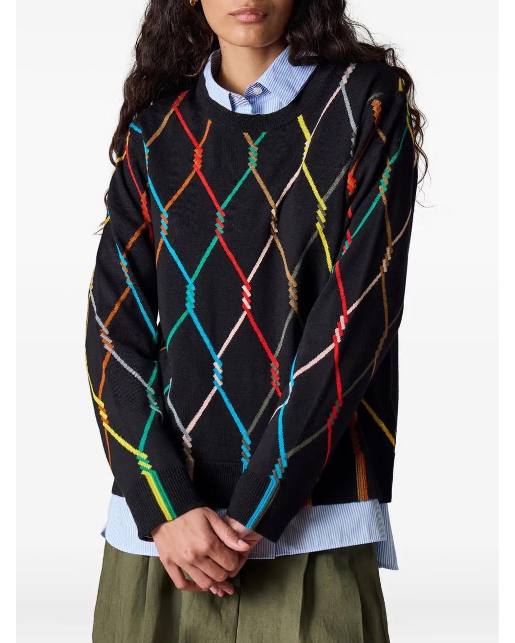 Paul Smith Black Knitted Sweater With Signature Stripe Diamond Pattern