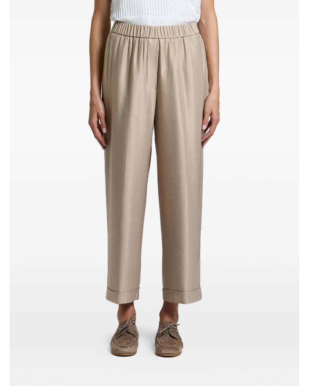 Peserico Natural Elasticated-Waist Turn-Up Trousers