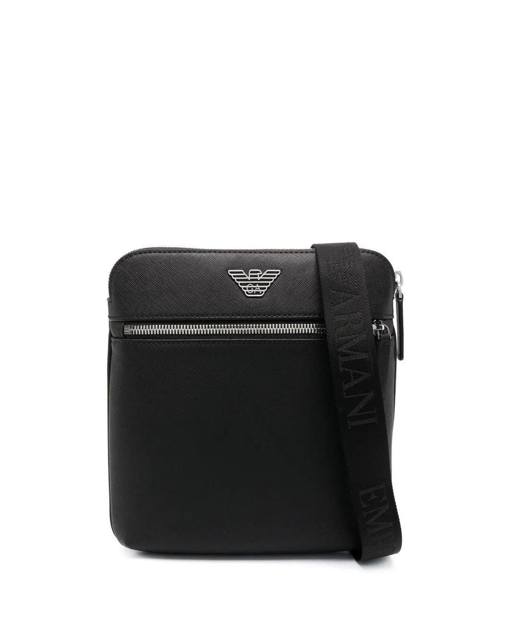 Emporio Armani Black Regenerated-leather Shoulder Bag With Eagle Pate for men