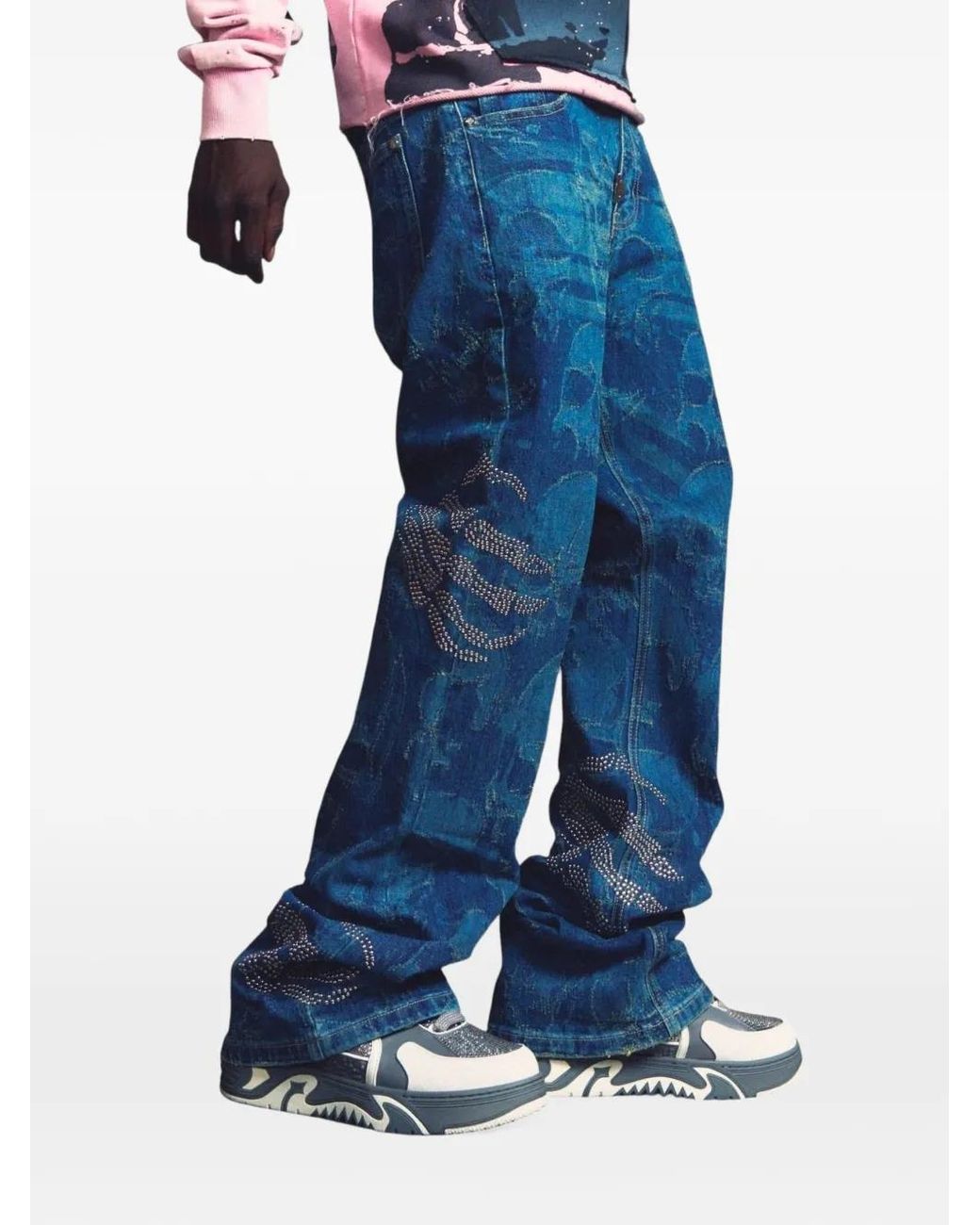 Jeans Hell Dragger Con Incisione Laser di GUAPI in Blue da Uomo