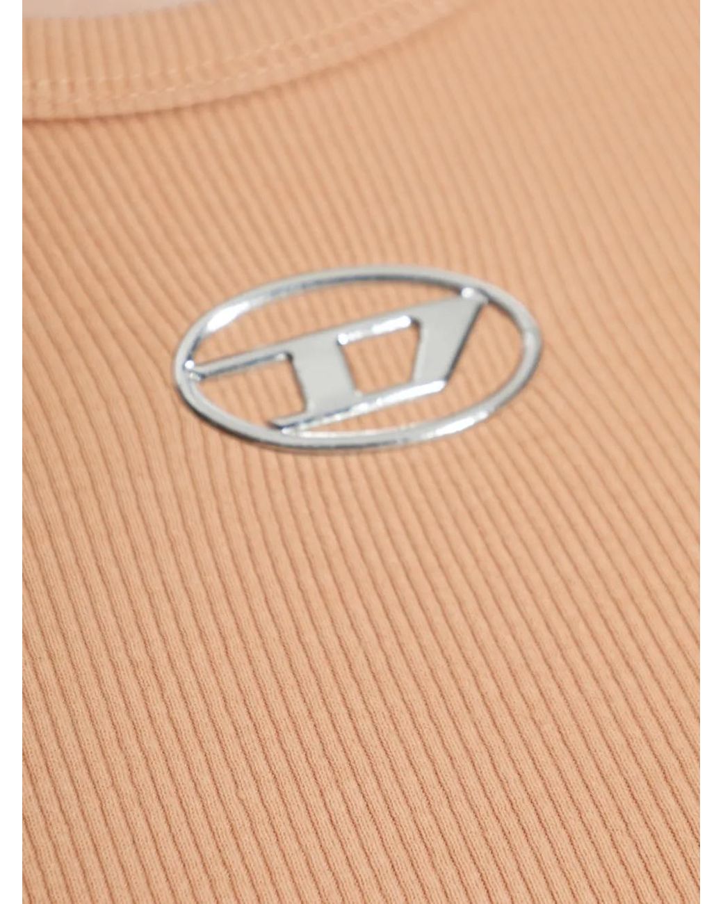 DIESEL Natural T-Ele-Long-Od Logo-Plaque Ribbed T-Shirt