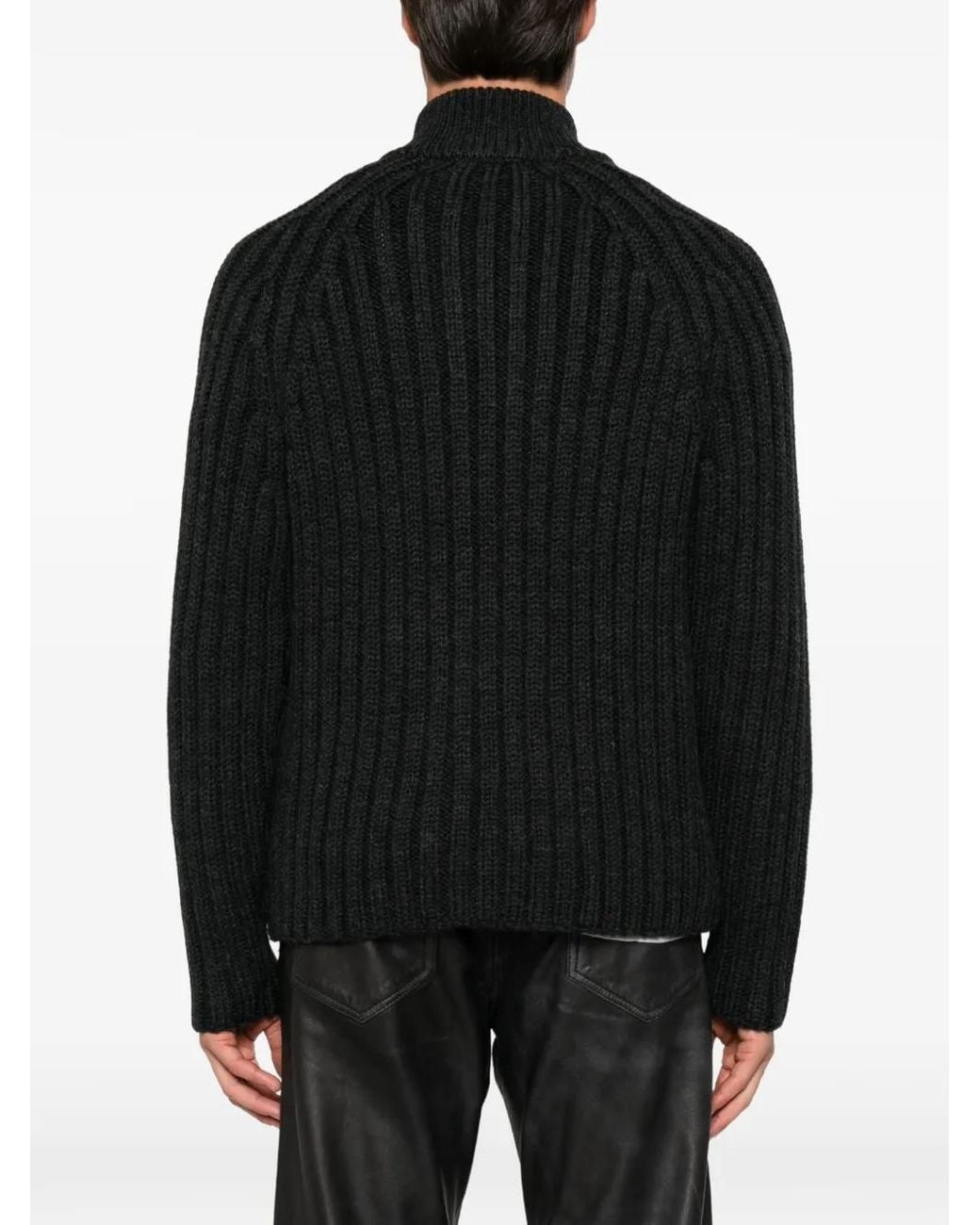 Our Legacy Black Ribbed-Knit Funnel-Neck Cardigan for men