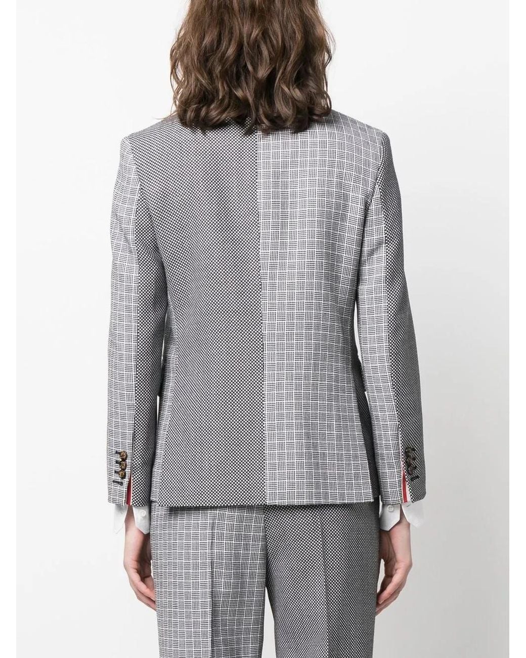 Thom Browne Gray Mix-Print Single-Breasted Blazer