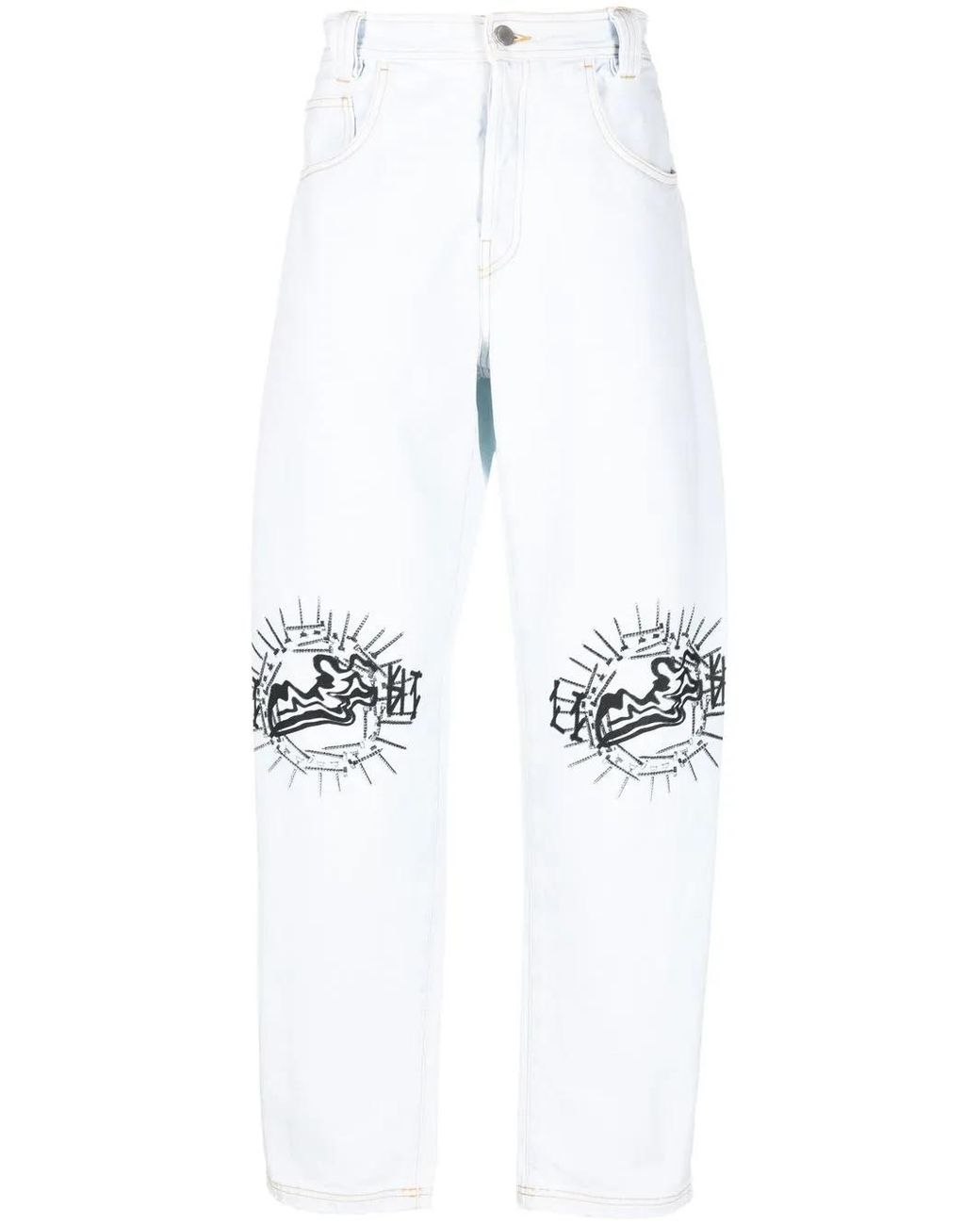 44 Label Group White Graphic-Print Straight-Leg Jeans