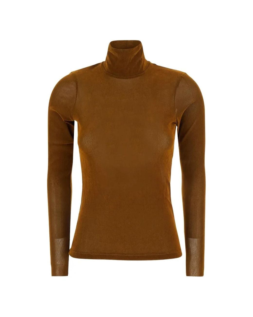 Tela Brown Sheer Roll-Neck Top