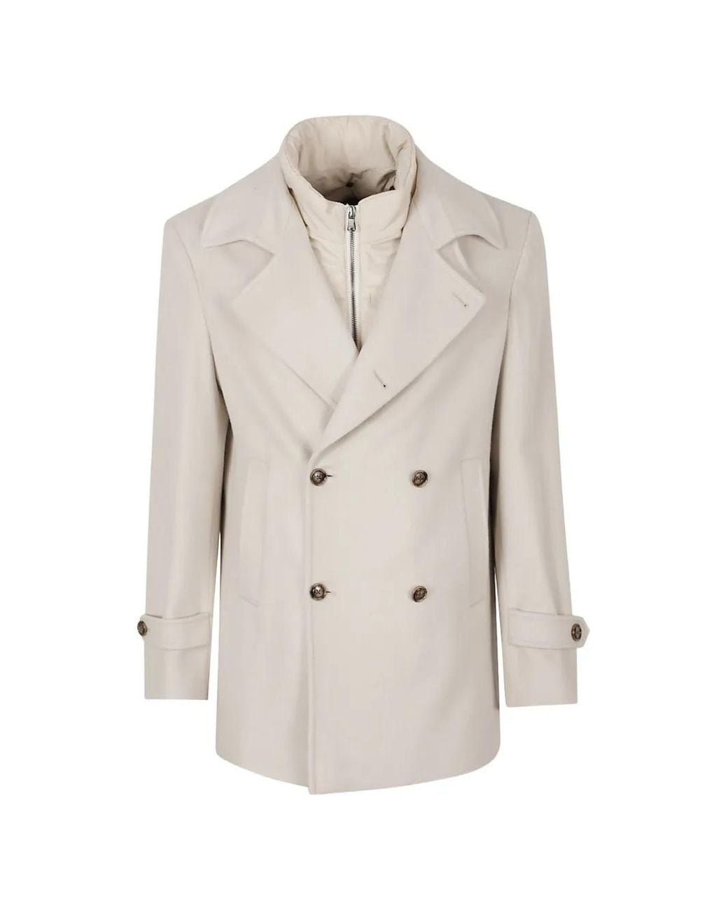 Barba Napoli White Double-Breasted Layered Coat for men