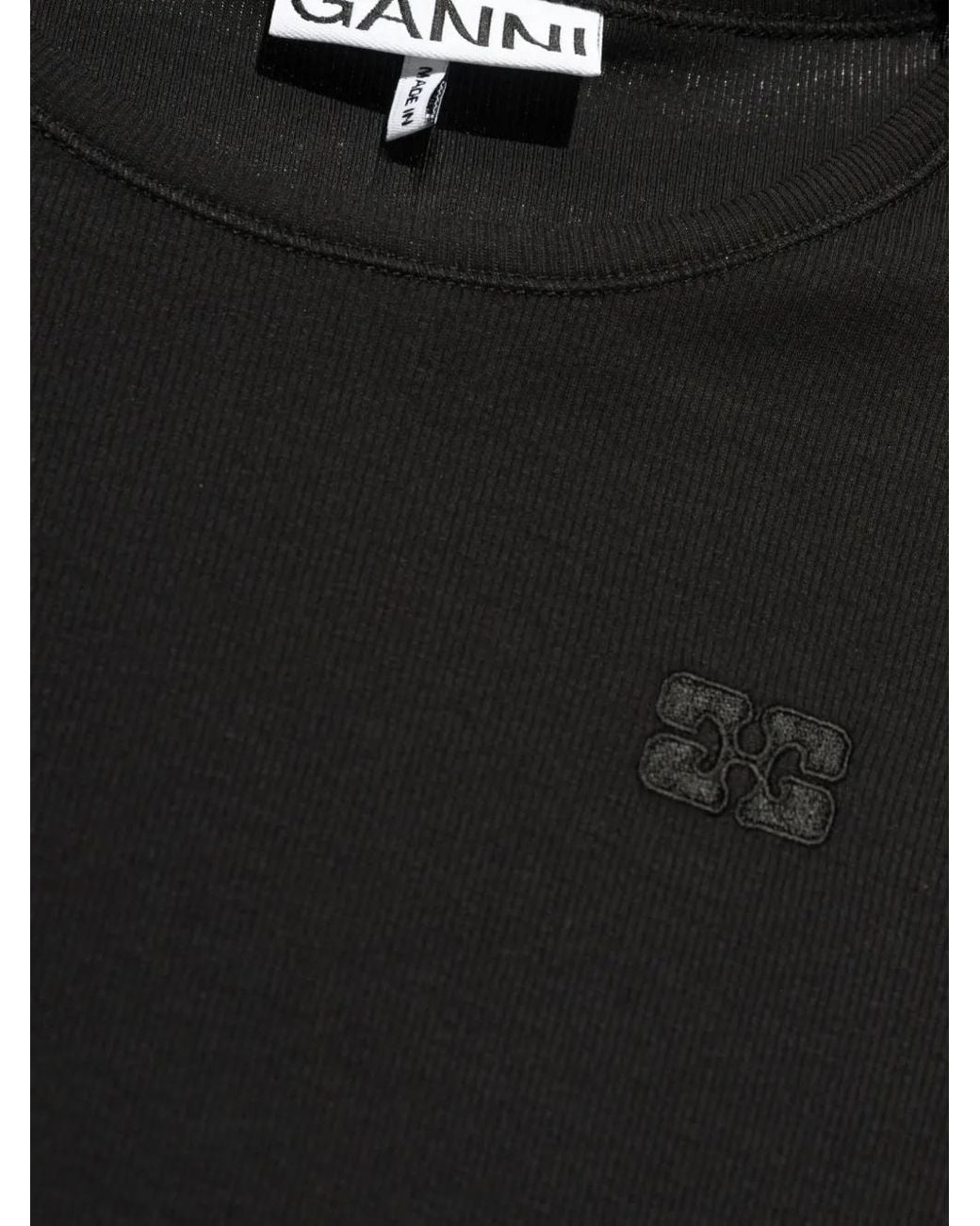 Ganni Black Soft Cotton Rib T-Shirt