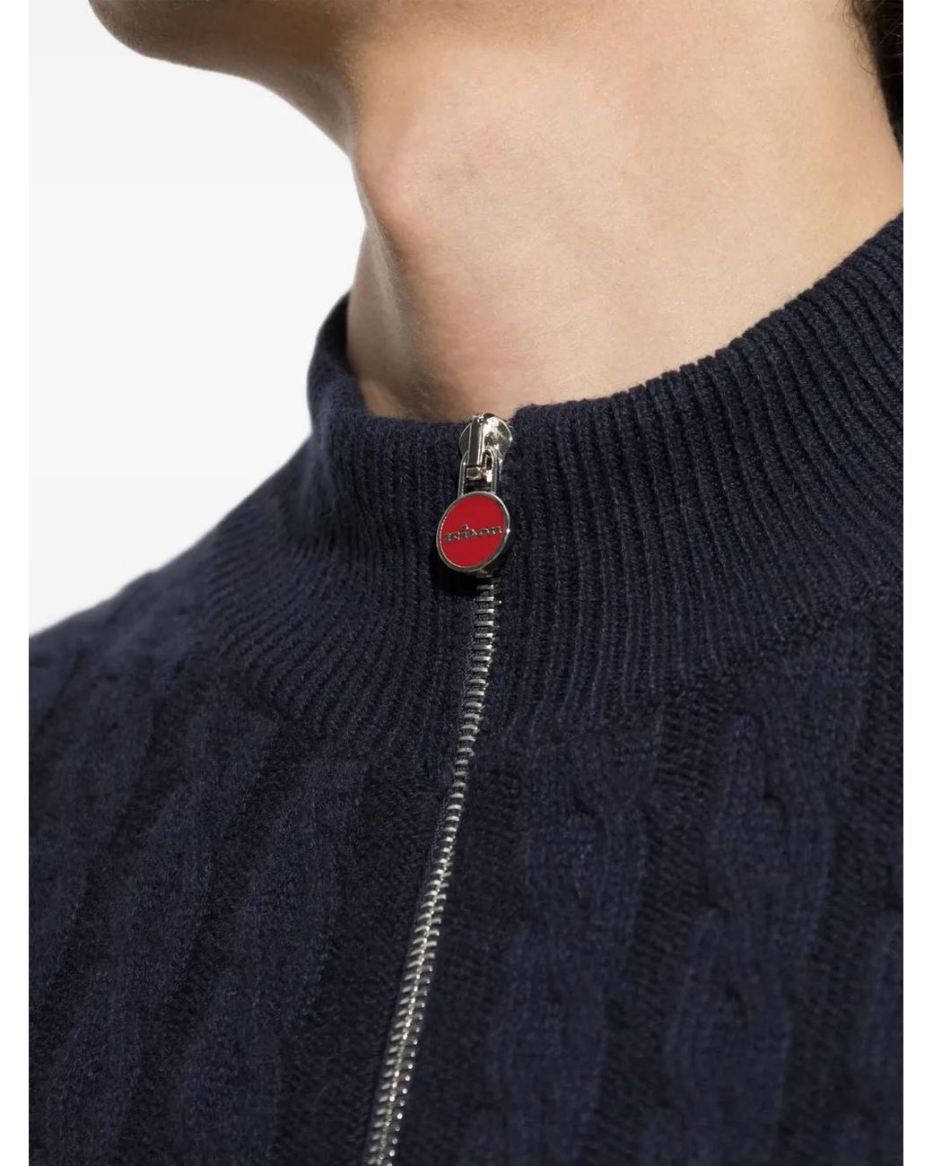 Kiton Blue Cable-Knit Zip-Up Cardigan for men