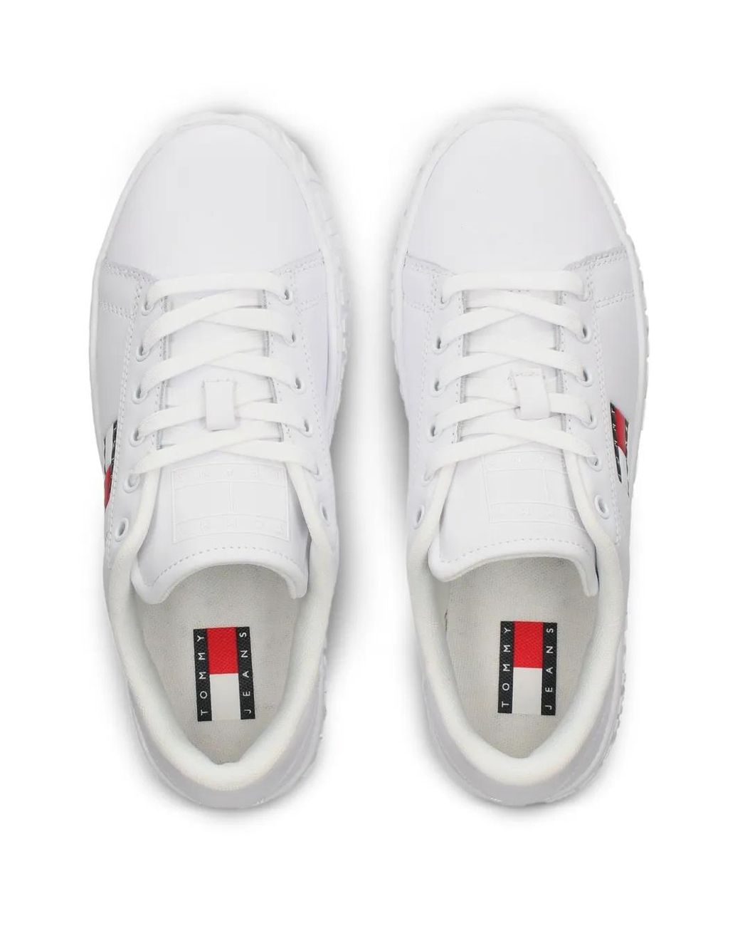 Tommy Hilfiger White Logo-Print Leather Sneakers