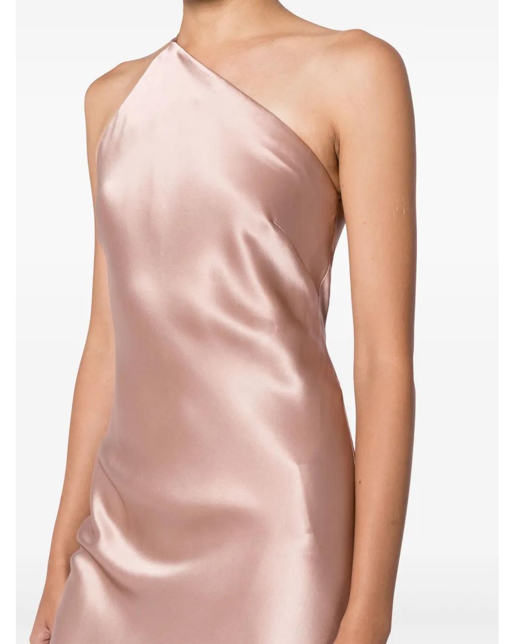 Michelle Mason Pink One-Shoulder Bias Silk Gown