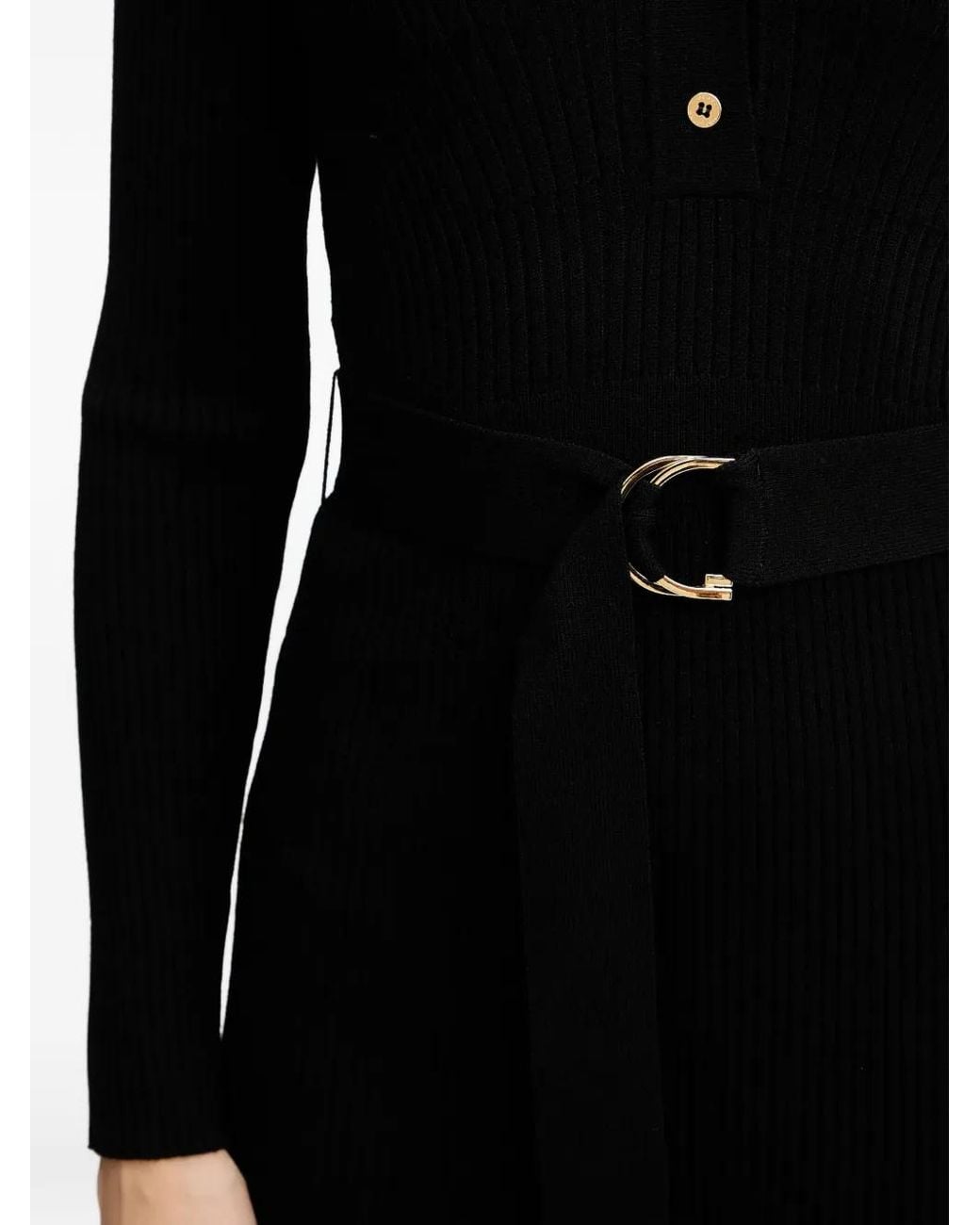 MARCIANO BY GUESS Black Long-Sleeve Belted Midi Dress