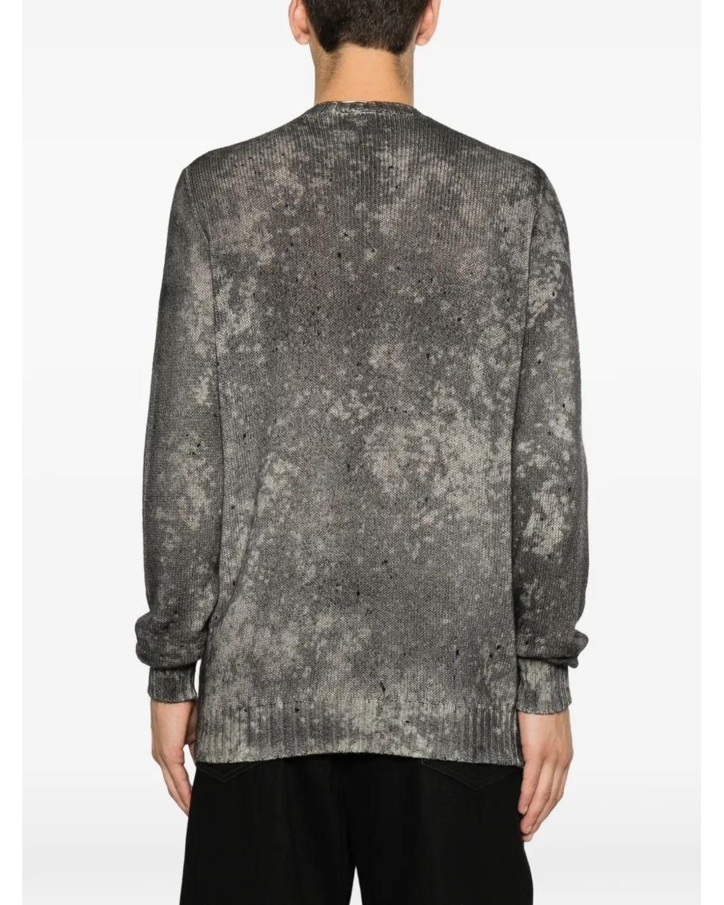 Avant Toi Gray Distressed-Effect Ribbed-Knit Sweater for men