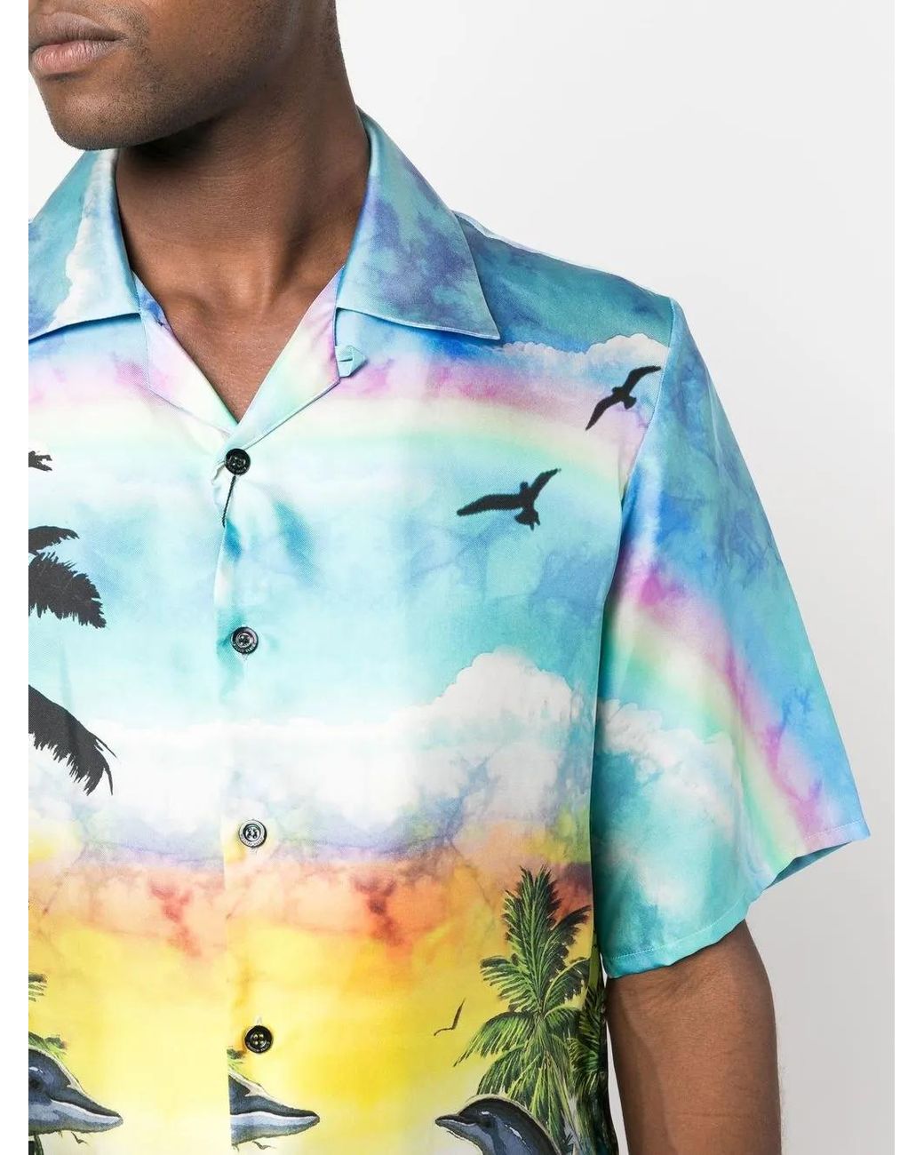 Philipp Plein Blue Graphic-Print Silk Shirt for men