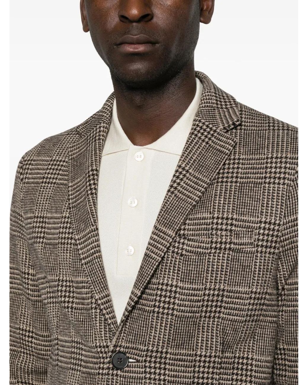Harris Wharf London Brown Prince Of Wales Check-Pattern Blazer for men
