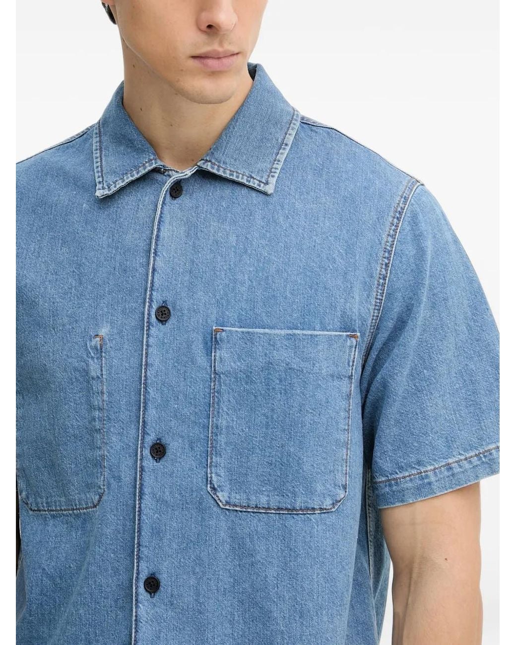 Marc O' Polo Blue Patch-Pocket Short-Sleeved Shirt for men