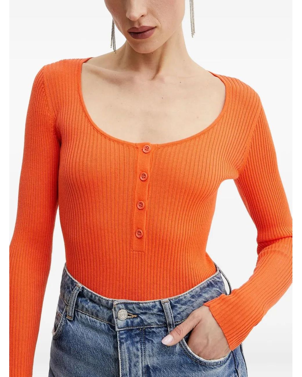 Pinko Blue Ribbed Long-Sleeved Top
